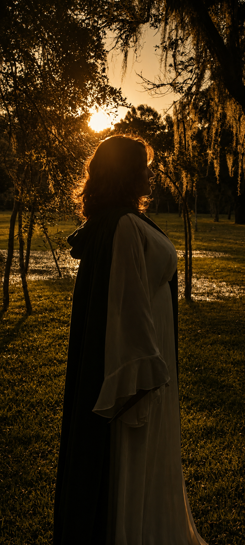 Luiza ao entardecer, em meio à natureza